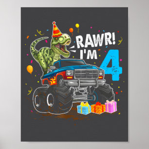 Rawr I'm 4 4th Birthday T Rex Dinosaur Funny Party Poster