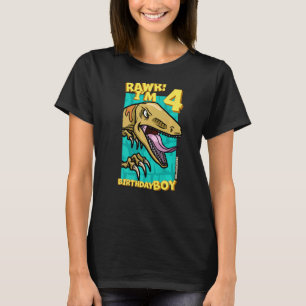 Rawr I'm 4 Birthday Boys 4th Birthday Dino Velocir T-Shirt