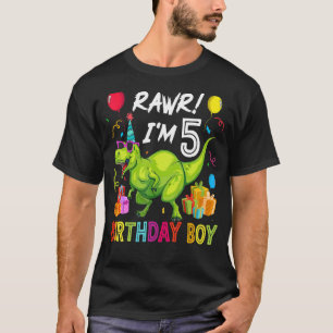 Rawr I'm 5 5th Birthday Boy Rex Dinosaur Party T-Shirt