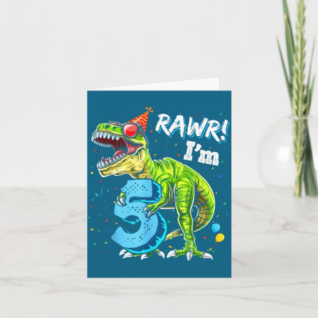 Rawr I'm 5 5th Birthday T Rex Dinosaur Funny Party Card (Front)