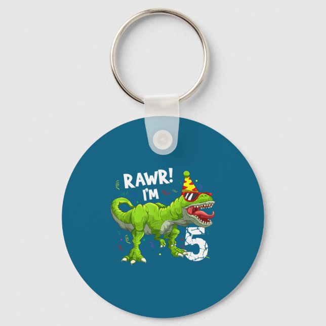 Rawr I'm 5 5th Birthday T Rex Dinosaur Funny Party Key Ring (Front)