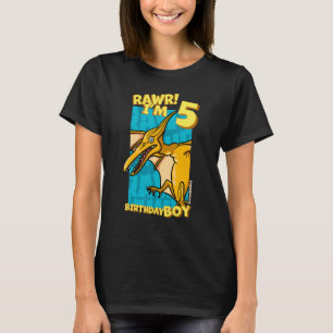 Rawr I'm 5 Birthday Boys 5th Birthday Dino Pterod T-Shirt