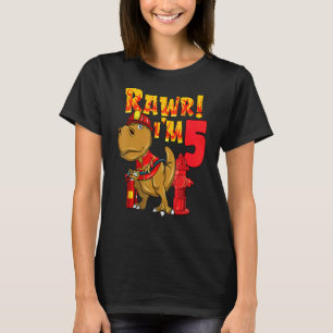 Rawr Im 5 Dinosaur Firefighter 5th Birthday Boy T T-Shirt