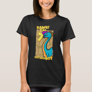 Rawr I'm 7 Birthday Boys 7th Birthday Dino Caudip T-Shirt