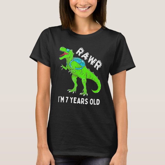 Rawr I'm 7 Years Old Cool Hip Dinosaur 7th Birthda T-Shirt (Front)
