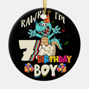 Rawr I'm 7th Birthday Boy Dinosaur T-rex 7 Years Ceramic Ornament