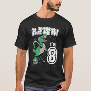 Rawr I'm 8 8th Birthday Party Rex Dinosaur Hockey  T-Shirt