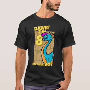 Rawr I'm 8 Birthday Boys 8th Birthday Dino Caudip T-Shirt