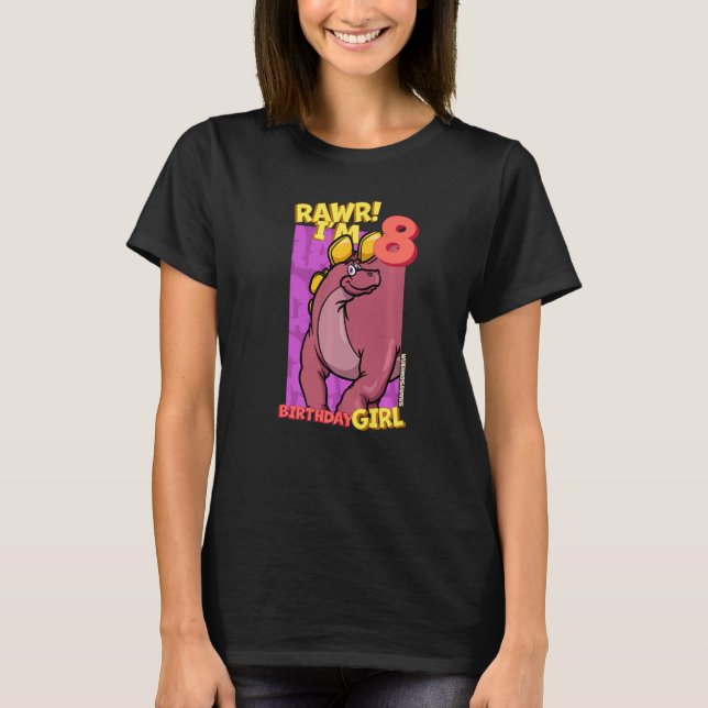 Rawr I'm 8 Birthday Girls 8th Birthday Dino Wuerho T-Shirt (Front)