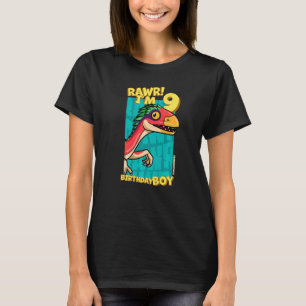 Rawr I'm 9 Birthday Boys 9th Birthday Dino Deinony T-Shirt