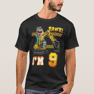 Rawr I'm 9 Year Old 9th Birthday Boy Excavator Din T-Shirt