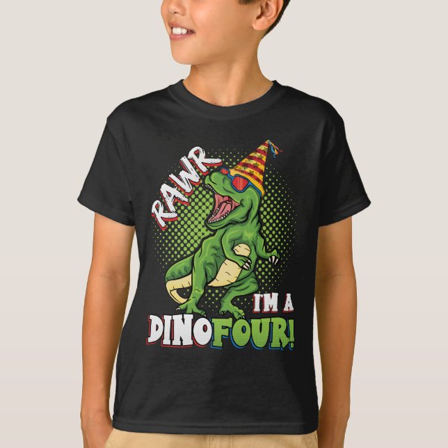 Rawr I'm a Dinofour 4th Birthday Dinosaur Boy T-Shirt (Front)