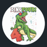 Rawr I'm a Dinofour 4th Birthday Dinosaur Classic  Classic Round Sticker<br><div class="desc">Rawr I'm a Dinofour T Rex Dinosaur 4th Birthday Party Boys design Gift Classic Round Sticker Classic Collection.</div>
