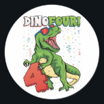 Rawr I'm a Dinofour 4th Birthday Dinosaur Classic  Classic Round Sticker<br><div class="desc">Rawr I'm a Dinofour T Rex Dinosaur 4th Birthday Party Boys design Gift Classic Round Sticker Classic Collection.</div>