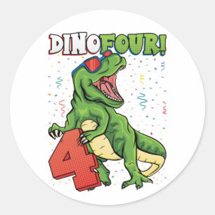 Rawr I'm a Dinofour 4th Birthday Dinosaur Classic  Classic Round Sticker