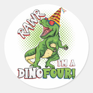 Rawr I'm a Dinofour 4th Birthday Dinosaur Classic Round Sticker