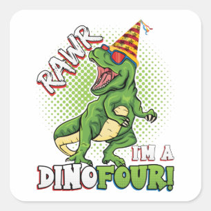 Rawr I'm a Dinofour 4th Birthday Dinosaur Square S Sticker