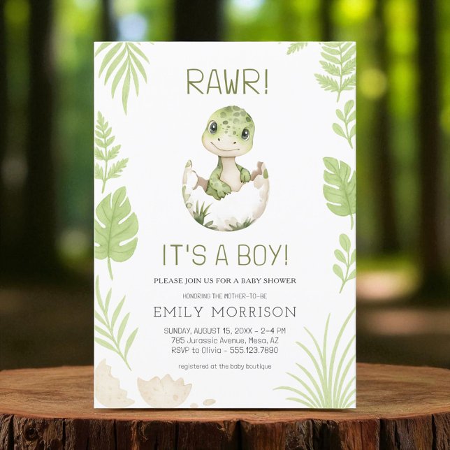 Rawr It's a Boy Cute Dinosaur Baby Boy Shower Invitation (Creator Uploaded)