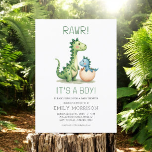 Rawr It's a Boy Dinosaur Baby Boy Shower Invitation