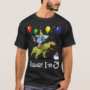 Rawr Kids 3rd Birthday Shark Riding T-Rex Dinosaur T-Shirt