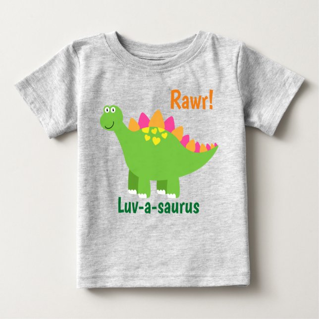 Rawr! Luv-a-saurus baby boy green dinosaur T-Shirt (Front)