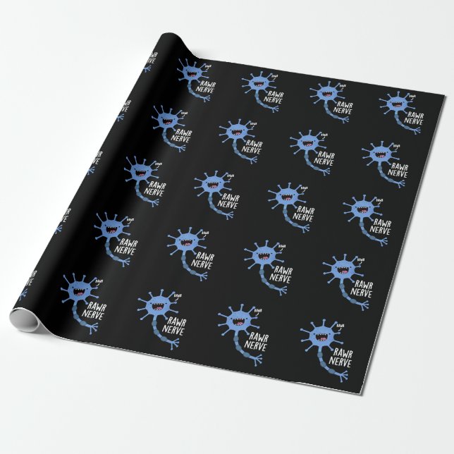 Rawr Nerve Funny Neuron Nerve Pun Dark BG Wrapping Paper (Unrolled)