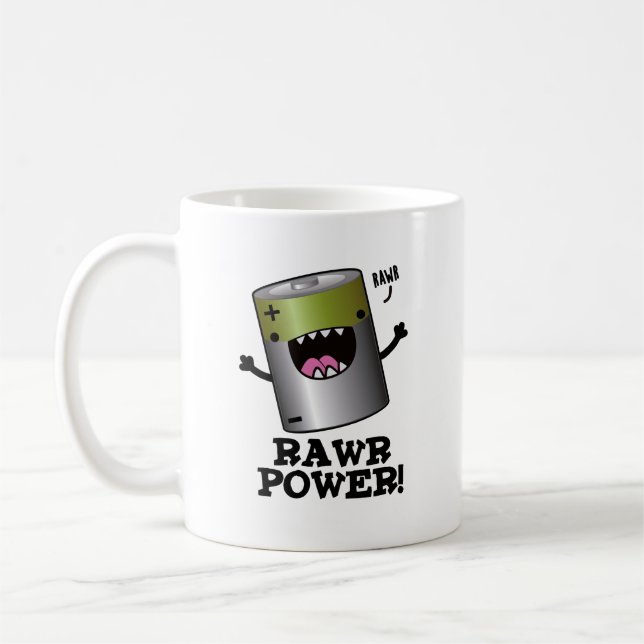 Rawr Power Funny Battery Pun  Coffee Mug (Left)
