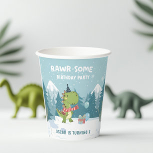 RAWR-Some Dinosaur Winter Birthday Paper Cups