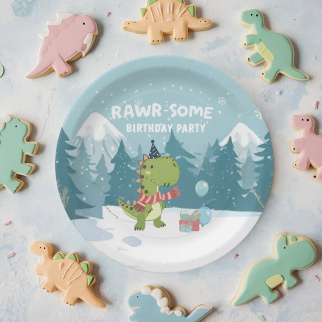RAWR-Some Dinosaur Winter Birthday Paper Plate (Creator Uploaded)