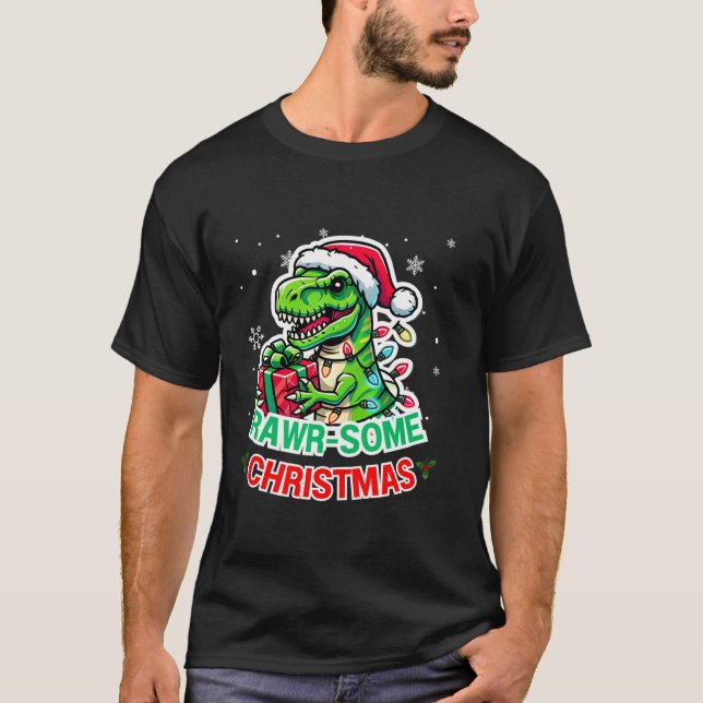 Rawr some T rex Dinosaur Santa Hat Christmas Funny T-Shirt (Front)