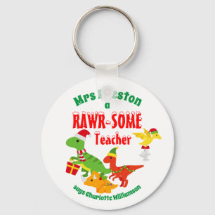 Rawr-some Teacher Dinosaur Kids White Key Ring