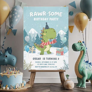 RAWR-Some Winter Dinosaur T-Rex Snow Party Invitation