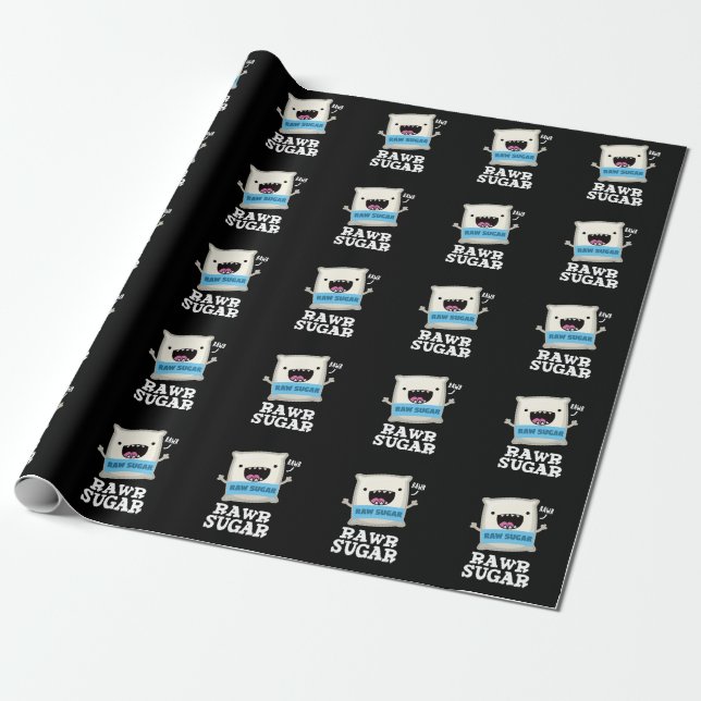 Rawr Sugar Funny Food Pun Dark BG Wrapping Paper (Unrolled)