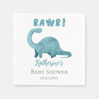 Rawr Teal Blue Dinosaur Boy Baby Shower Napkins