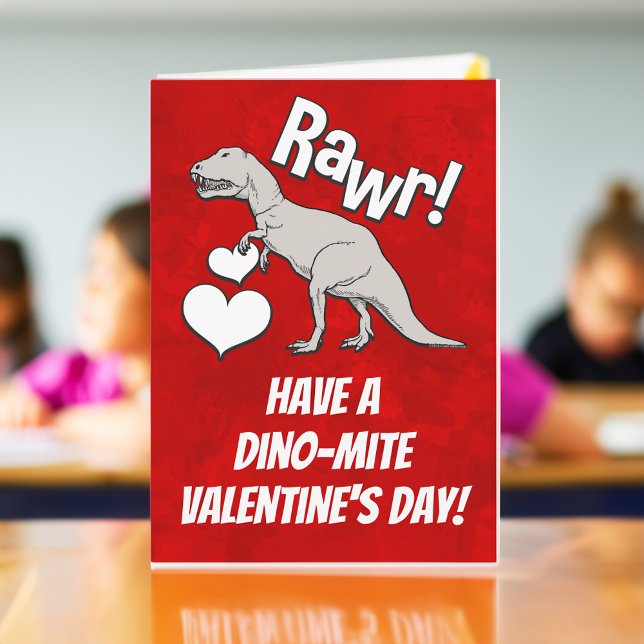 Rawr Tyrannosaurus T Rex Valentine's Day Kids Boys Holiday Card (dinosaur kids valentine card)