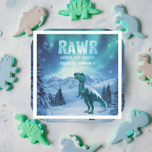 RAWR Under the Lights Dinosaur Winter Birthday Napkin