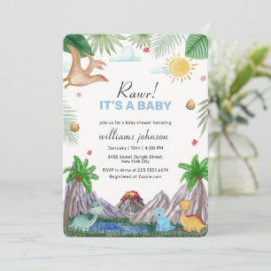 Rawr Volcano Mountain Forest Dinosaur Baby Shower Invitation