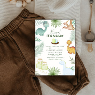 Rawr Volcano Tropical Dinosaur Baby Shower Invitation