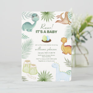 Rawr Volcano Tropical Dinosaur Baby Shower  Invitation