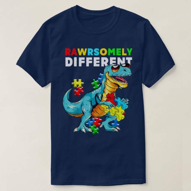 Rawrsomely Differen Dinosaur Dino Autism Awareness T-Shirt (Design Front)