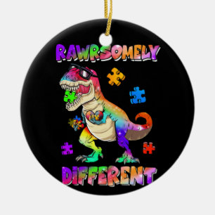 Rawrsomely Different Dinosaur Autism Awareness Ceramic Ornament