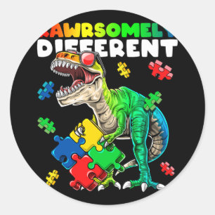 Rawrsomely Different Dinosaur Autism Awareness Puz Classic Round Sticker