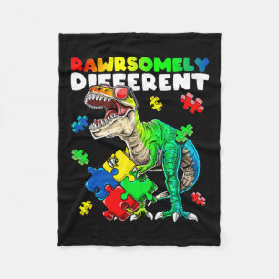 Rawrsomely Different Dinosaur Autism Awareness Puz Fleece Blanket