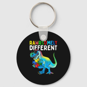 Rawrsomely Different Dinosaur Autism Awareness Puz Key Ring