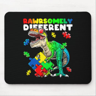 Rawrsomely Different Dinosaur Autism Awareness Puz Mouse Pad