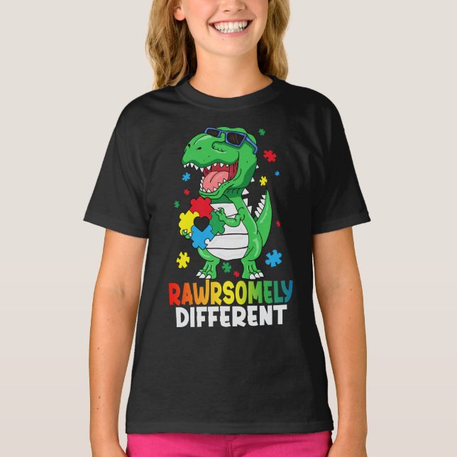 Rawrsomely Different Dinosaur Autism Awareness T-Shirt (Front)