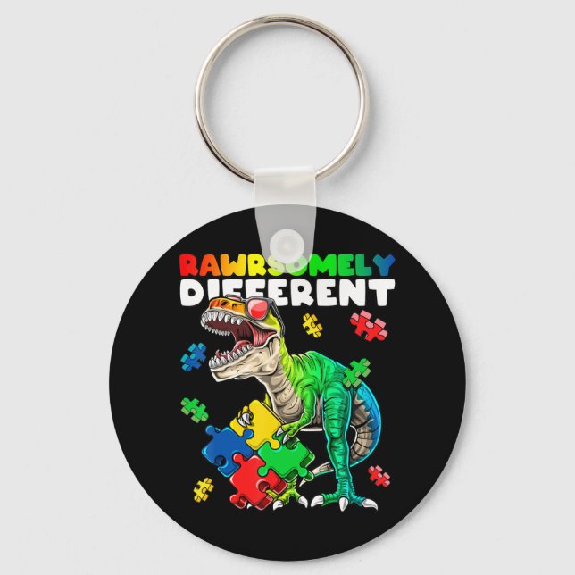 Rawrsomely different dinosaur autism awareness top key ring (Front)