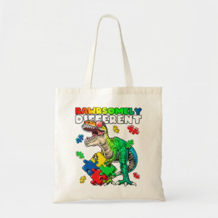 Rawrsomely different dinosaur autism awareness top tote bag