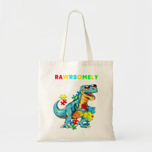 Rawrsomely Different shirt Dinosaur Dino Autism Aw Tote Bag