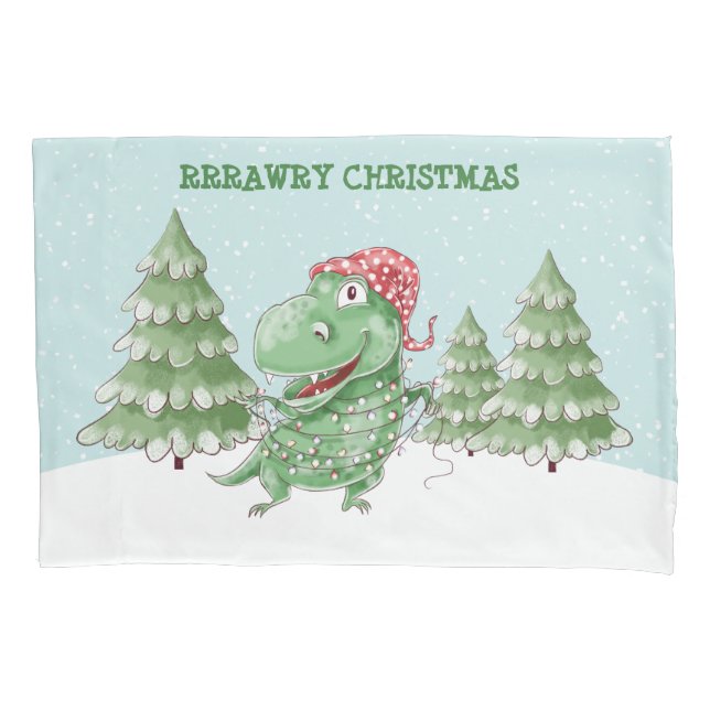 Rawry Christmas Silly  T Rex Dinosaur  Pillowcase (Front)
